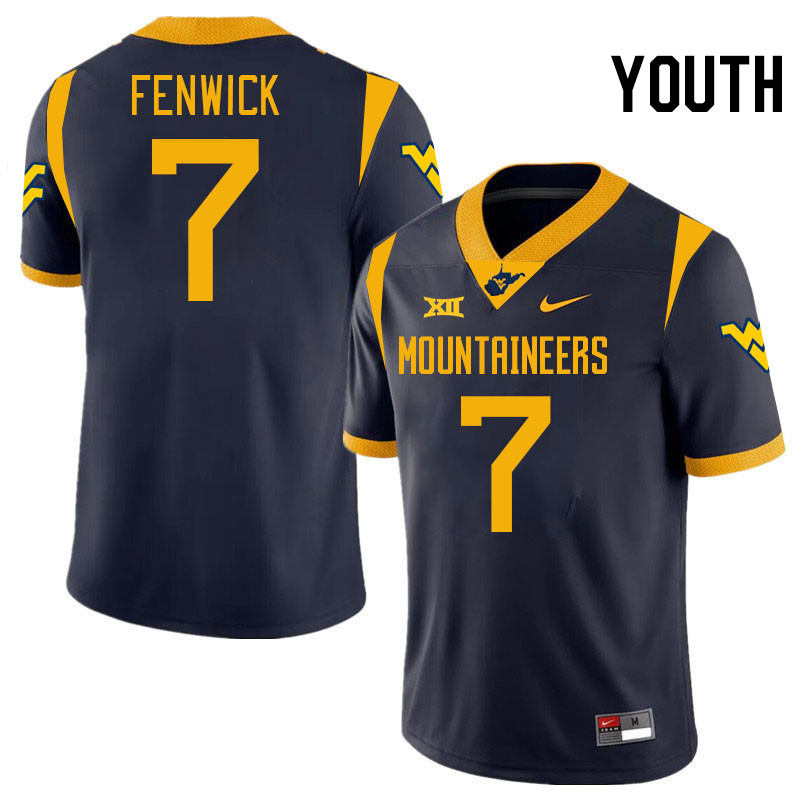 Youth #7 Abe Fenwick West Virginia Mountaineers College 2024 New Uniforms Football Jerseys Stitched